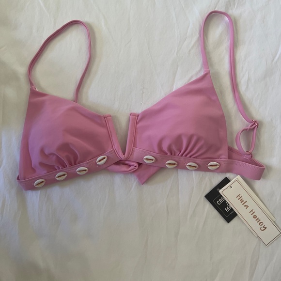 Hula Honey Soft Pink Shell Trim Tie Back Swimsuit Top - Picture 3 of 5